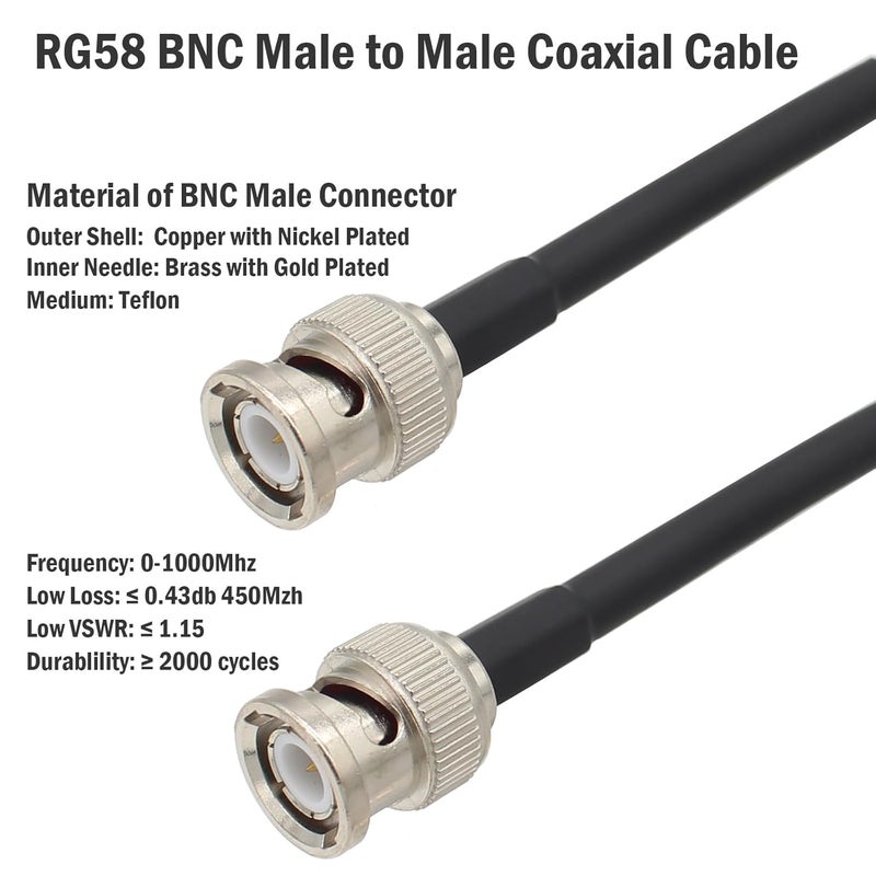 exgoofit BNC Male to Male Coax Cable, 50 ohm RG58 Coaxial Cable 10ft 3m for Antenna Analyzer, CB Radio, Signal Generator - Image 2
